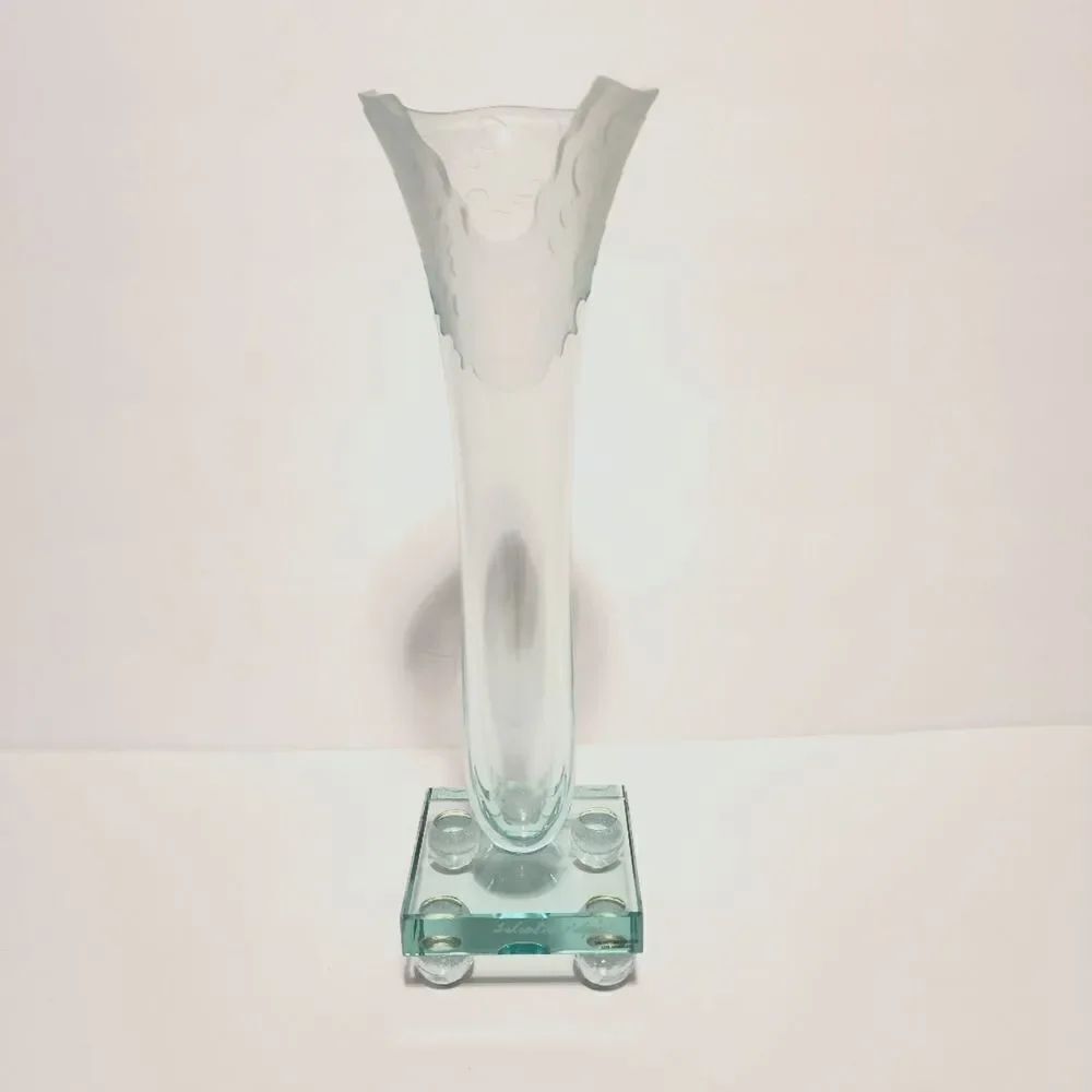 Clear 13" Tall Wave Glass Vase Signed by Salvatore Polizzi
